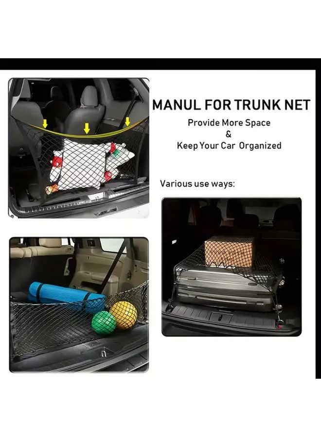 Black Car Trunk Storage Net Organizer Universal Fit Durable Cargo Net with Hooks for SUVs Sedans Hatchbacks - Image 1